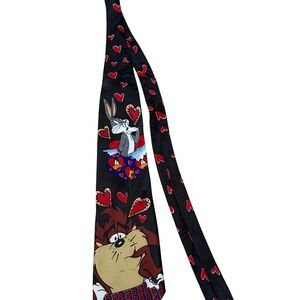Looney Tunes Mania Tie Bugs Bunny Taz Valentine Hearts Black Men Vintage‎
